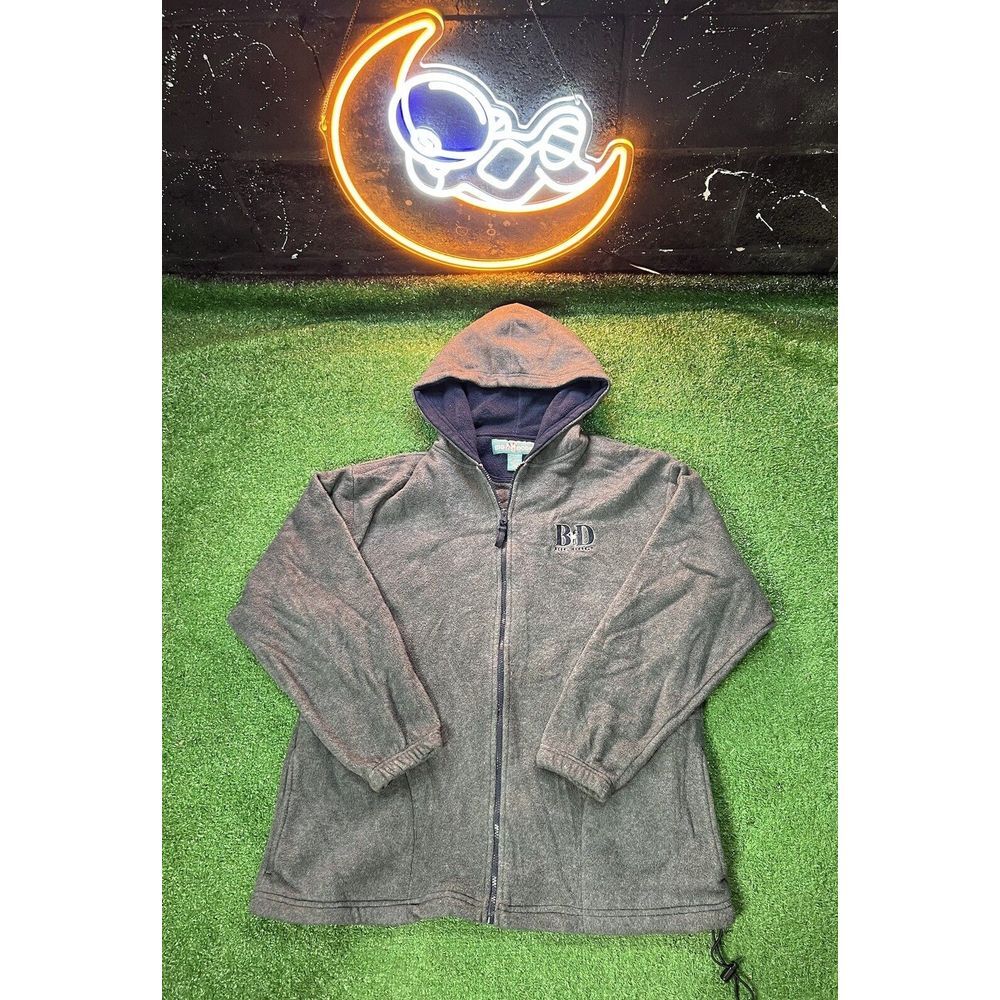Vintage Big Dogs Fleece Full Zip Up Gray Hoodie Sweatshirt Mens Size Large